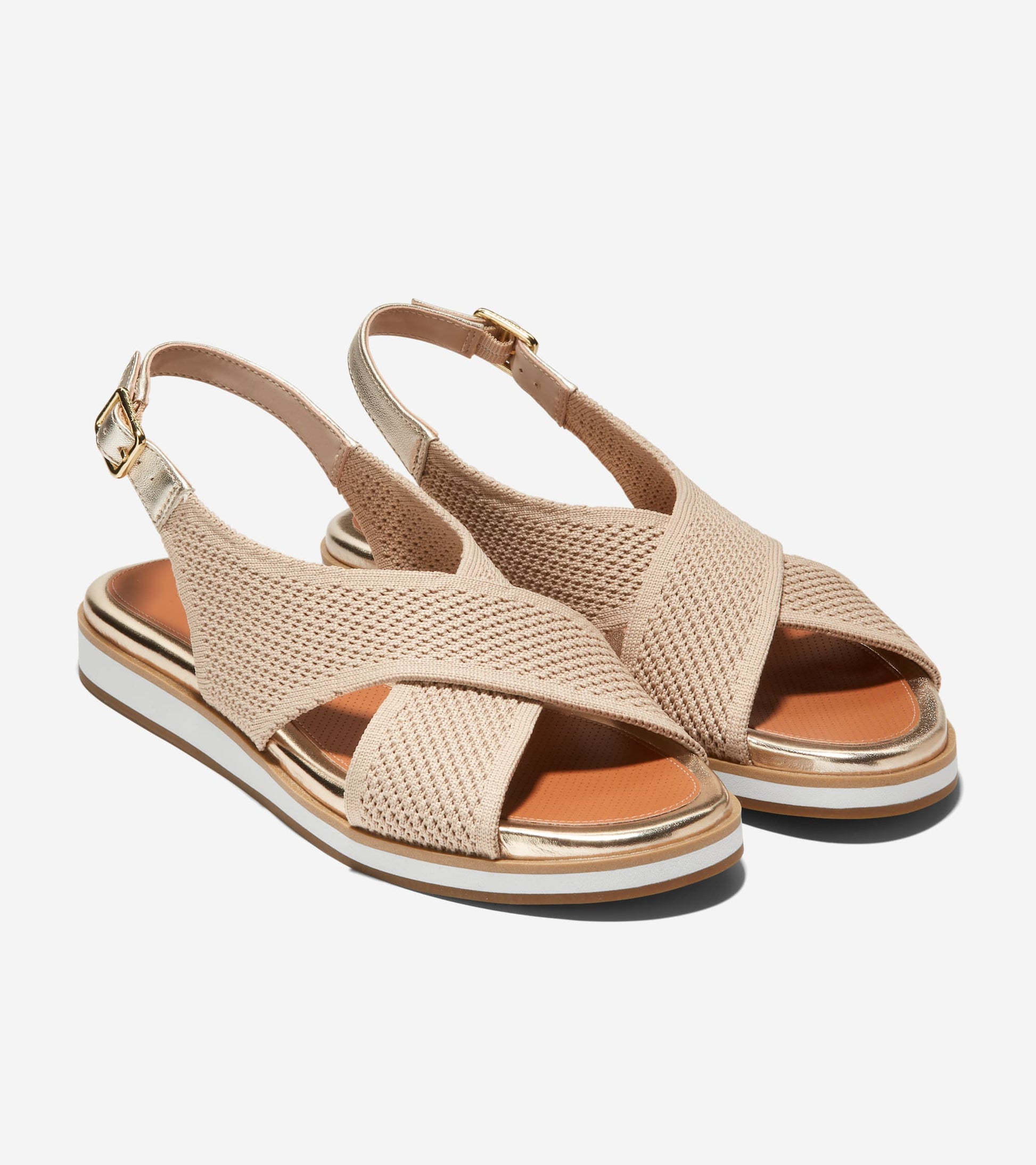 W25450:SESAME KNIT/SOFT GOLD METALLIC LTR/NAT WELT/OPTIC WHT EVA/GUM OS