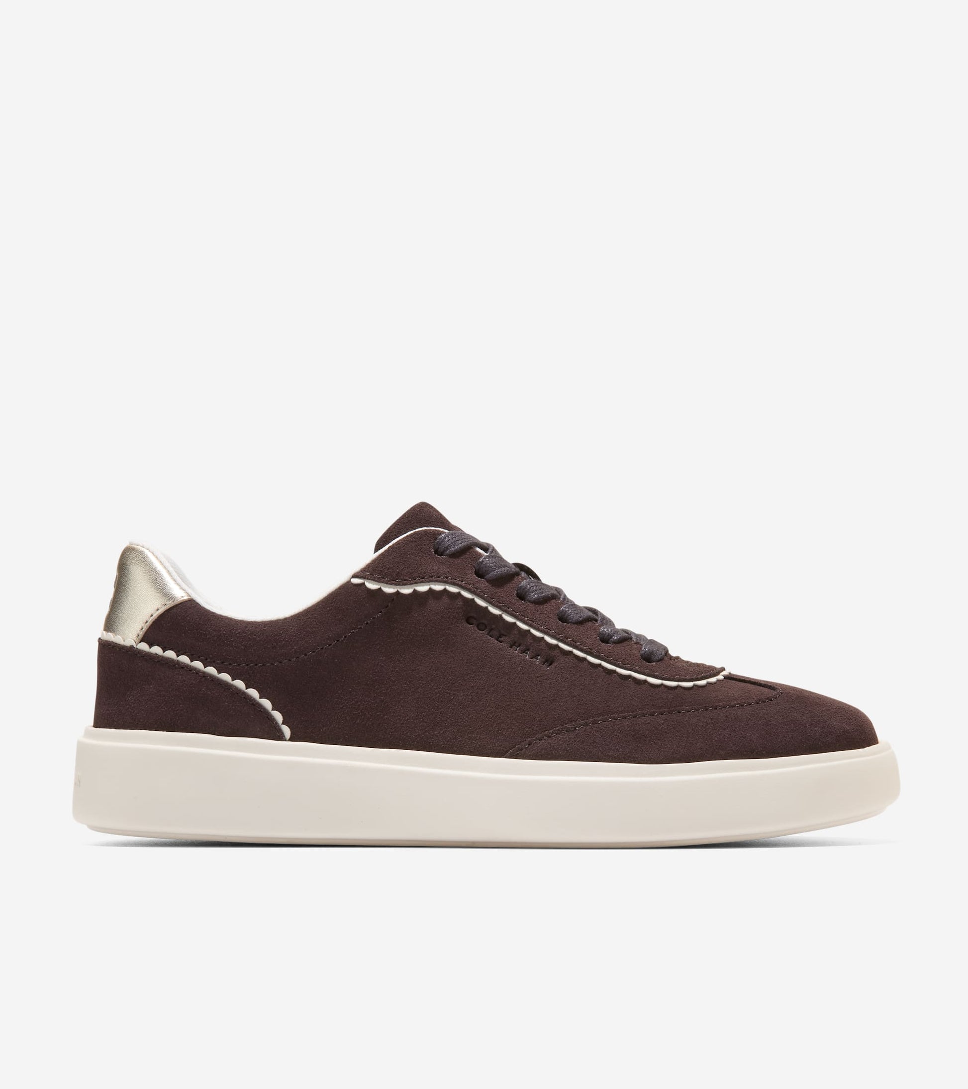 W34885:CH DK CHOCOLATE SUEDE/IVORY/SOFT GOLD/IVORY