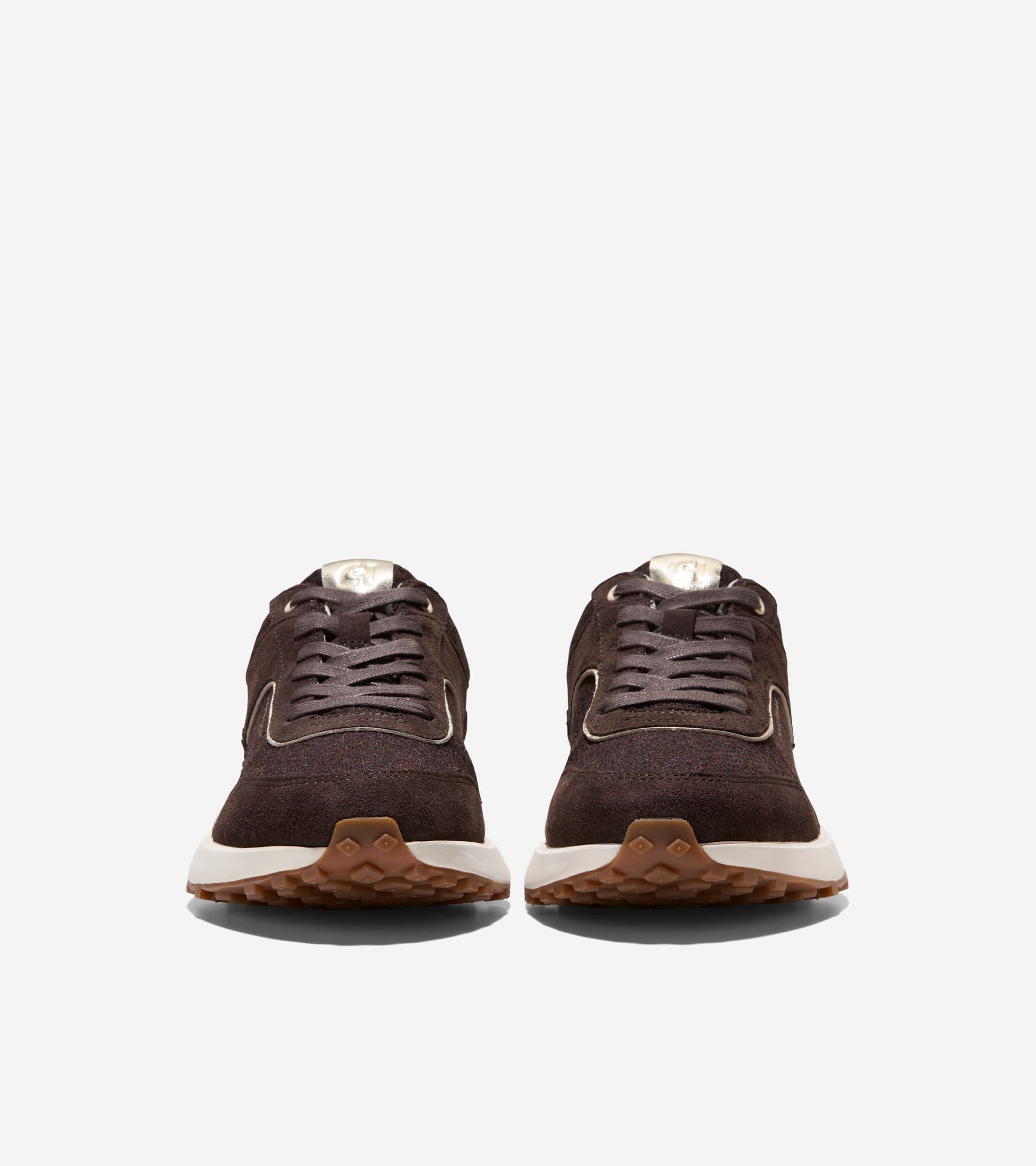 W34884:CH DK CHOCOLATE SUEDE/WOOL/SOFT GOLD/WHITE