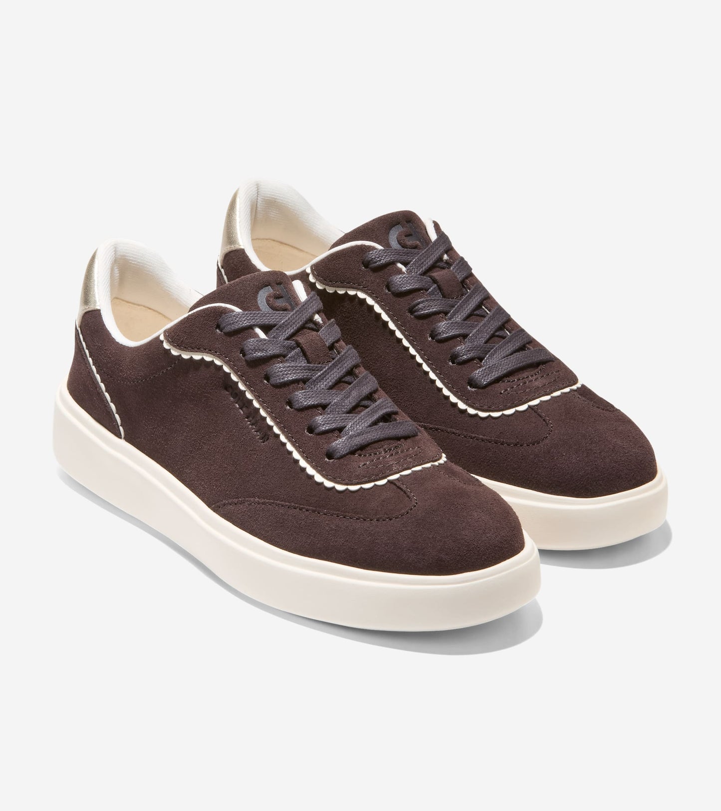 W34885:CH DK CHOCOLATE SUEDE/IVORY/SOFT GOLD/IVORY