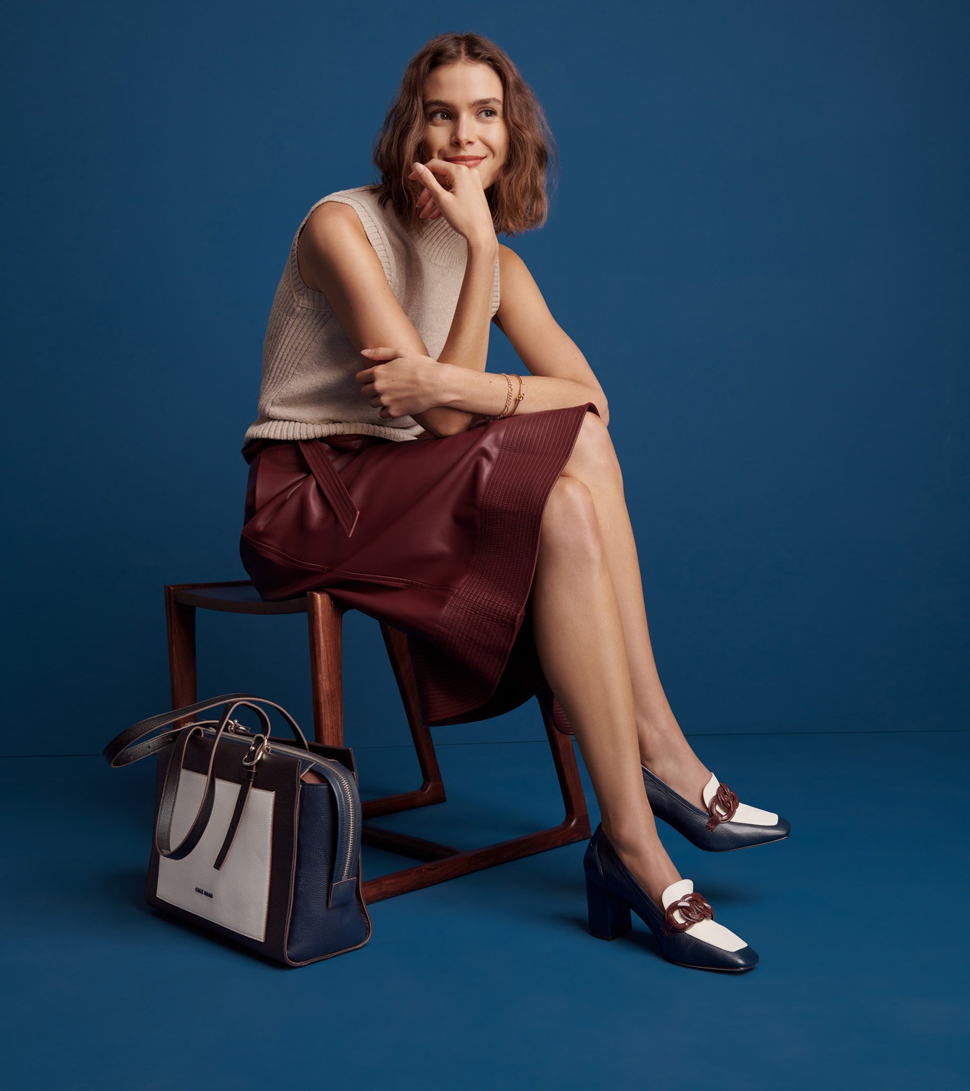 W27274:NAVY BLAZER/IVORY/CORDOVAN LTR